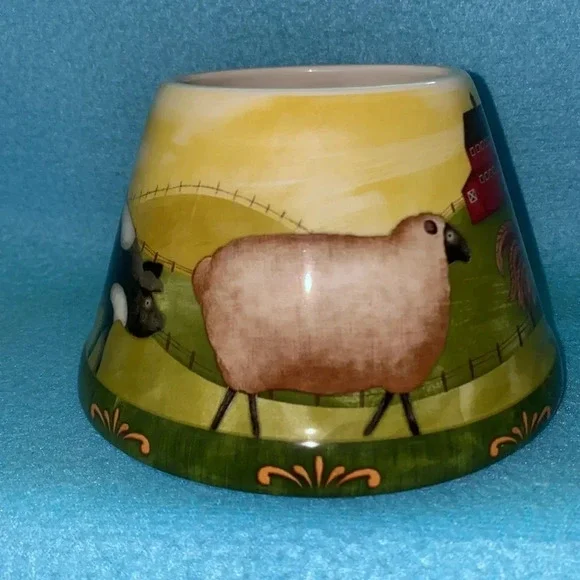 YANKEE farm animals ceramic candle lamp shade rooster cow vintage dead stock NEW - Picture 4 of 7